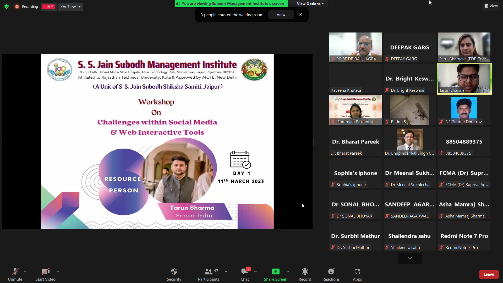 a-fdp-cum-workshop-on-challenges-within-social-media-and-web-interactive-tools-by-mr-tarun-sharma-prasar-india